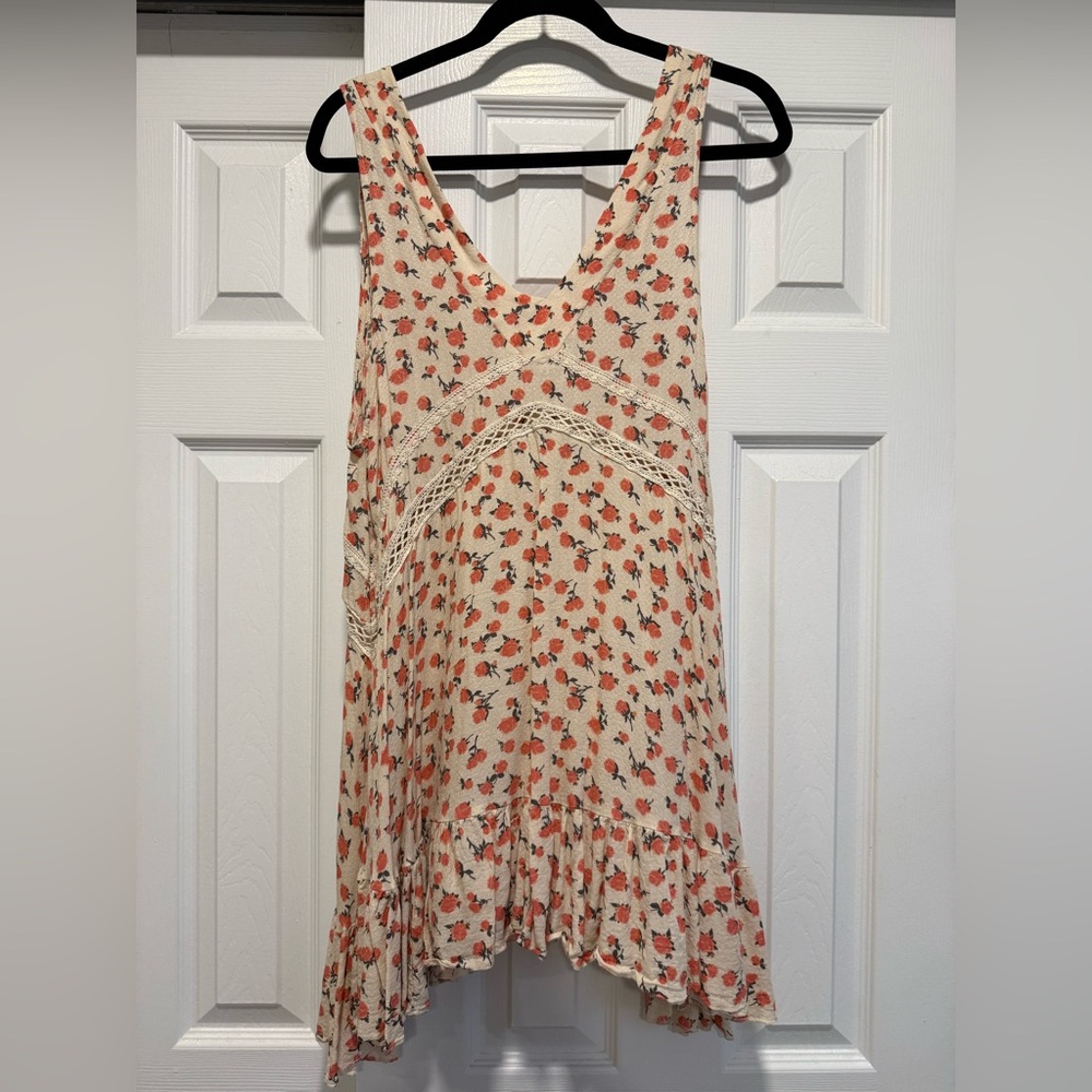 Free People Coral Floral Lace Blouse
